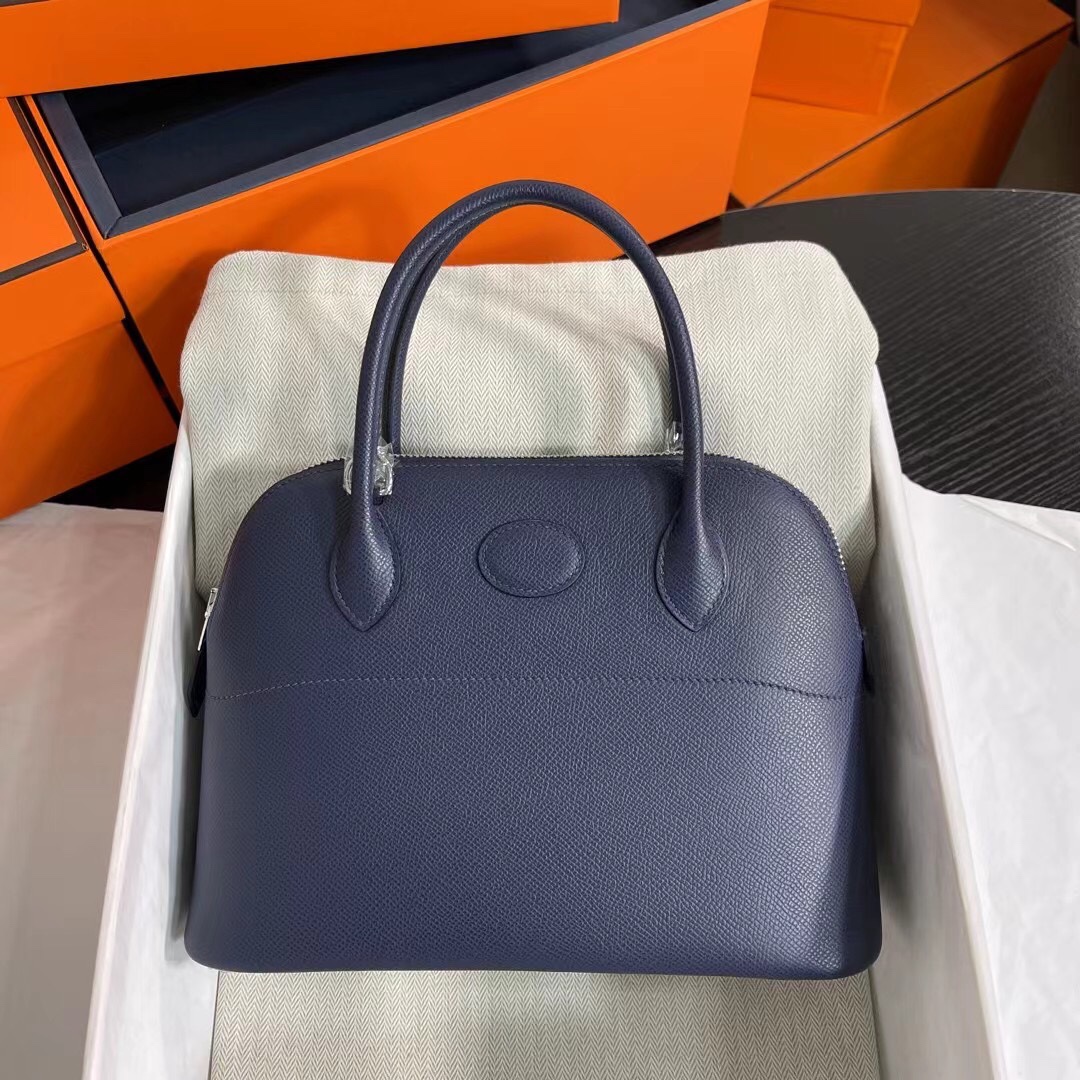 Hermes Bolide 27cm Handbag In Blue Nuit Epsom Leather